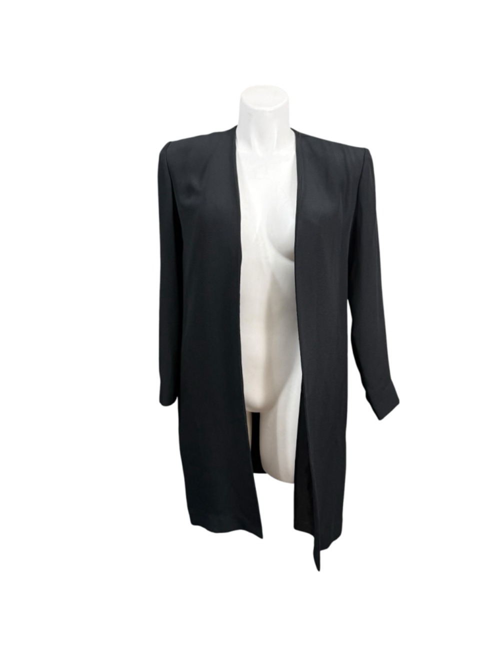Vintage Nicole Miller Open Front Duster Jacket Black Rayon Longline Size 12 90s
